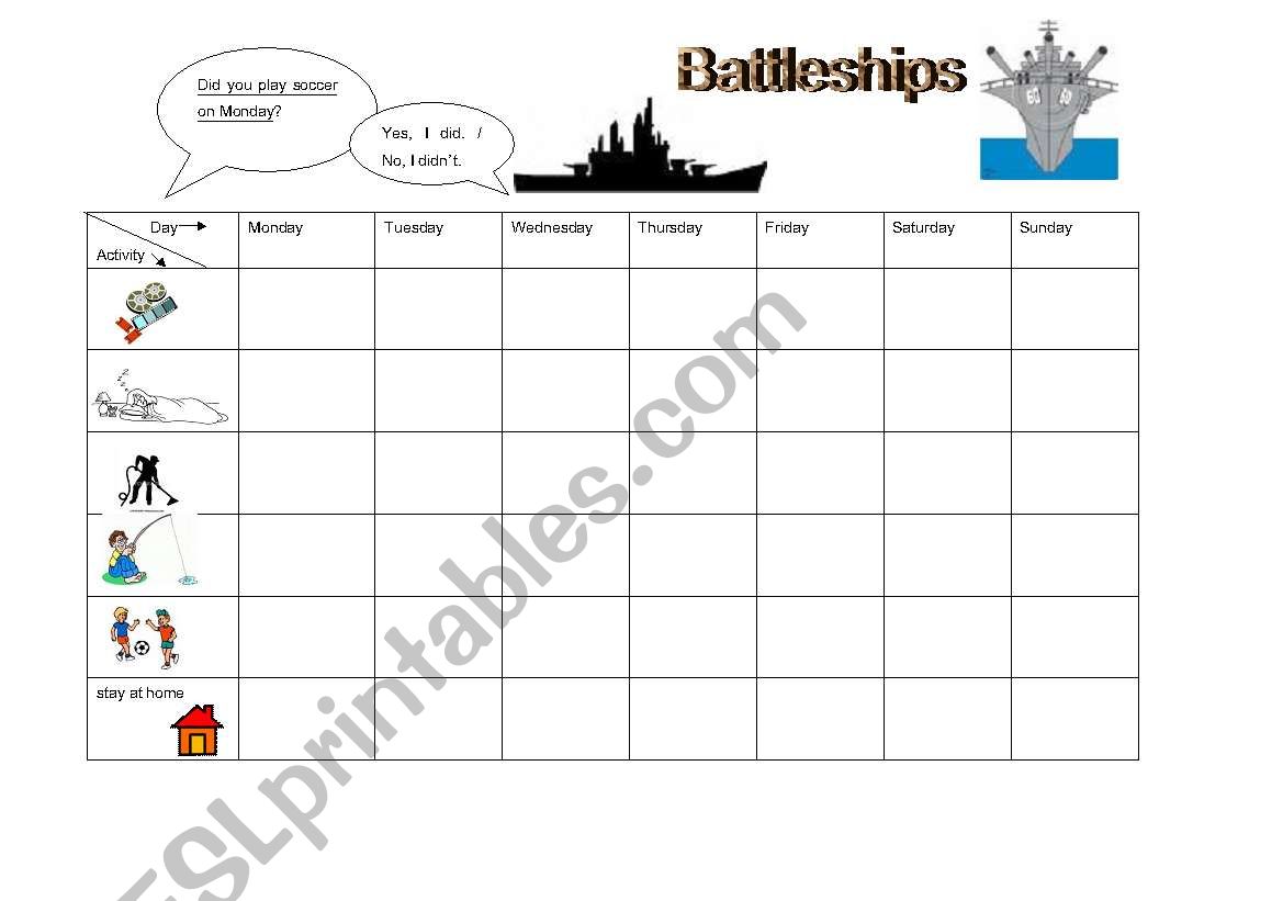 Did you ...? Battleships Game- past tense questions