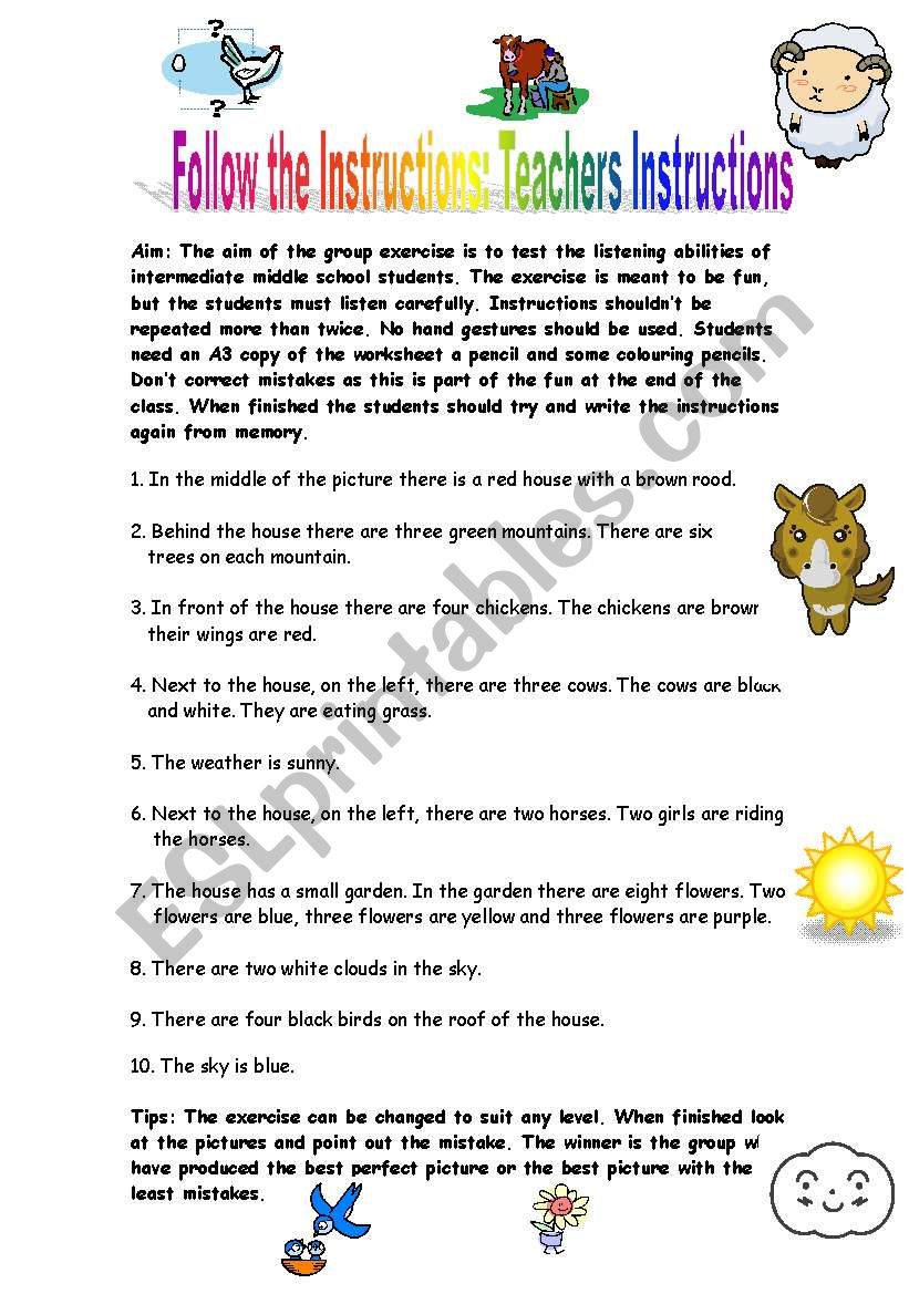 Follow the Instructions A Drawing Activity (& Lesson Plan) ESL