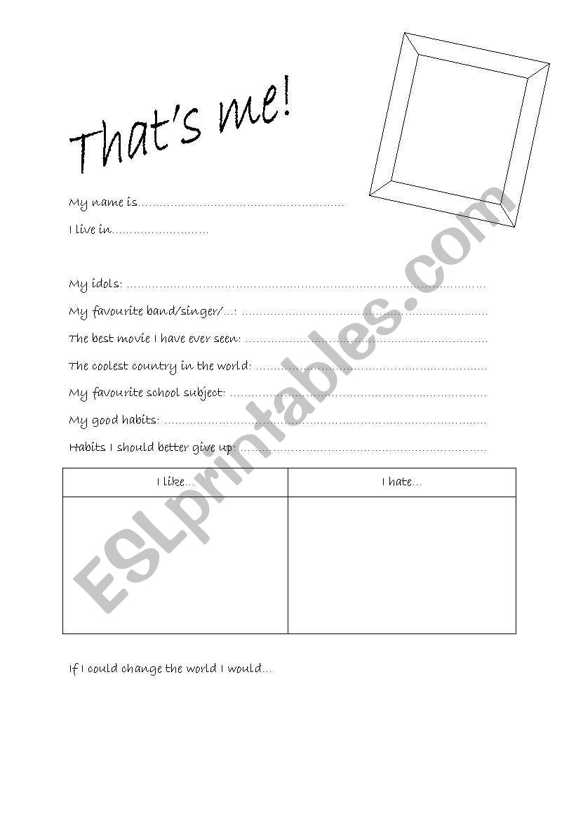 ThatÂ´s me! worksheet