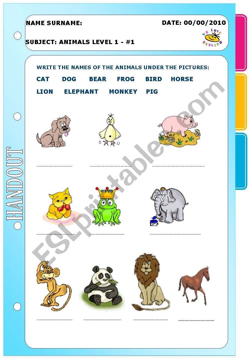 animals worksheet