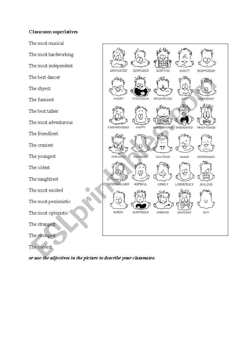 Classroom superlatives worksheet