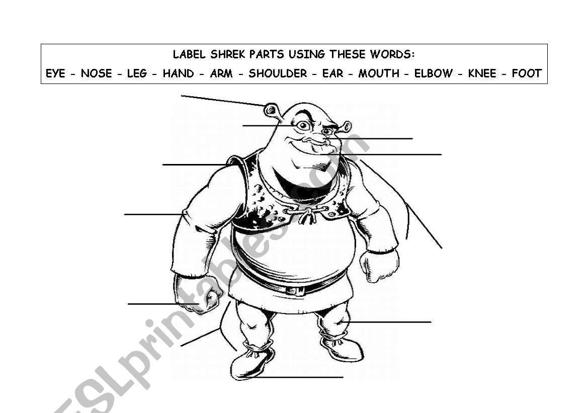 Shrek body parts worksheet