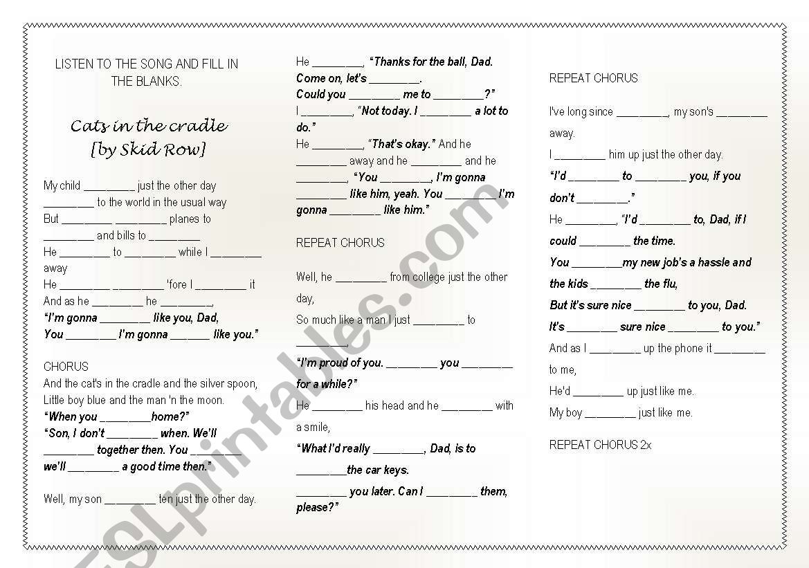 Cats in the cradle - Song Activity