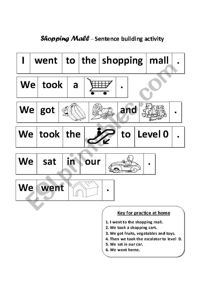 Shopping Mall - Sentence Building Activity