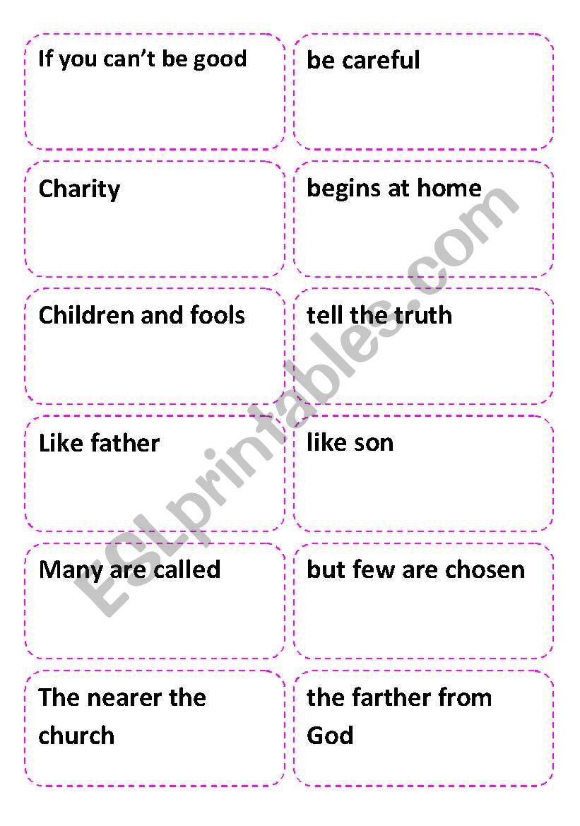 PROVERBS GAME CARDS worksheet