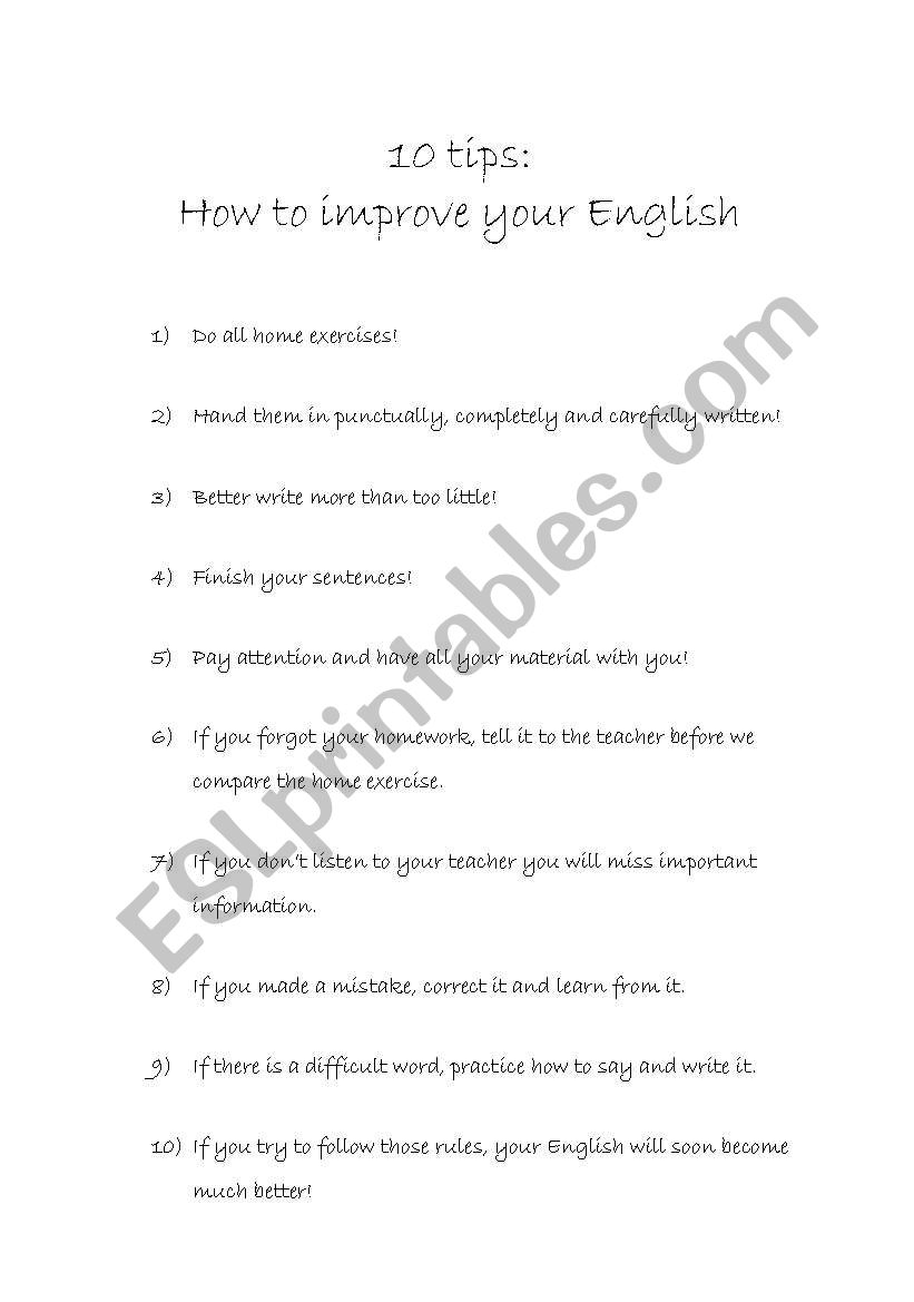 How to improve your English worksheet