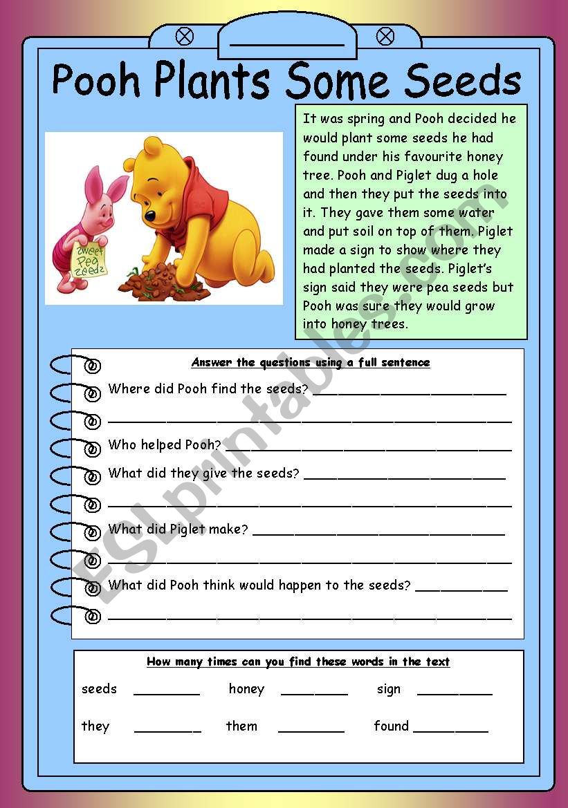 Working with words worksheet