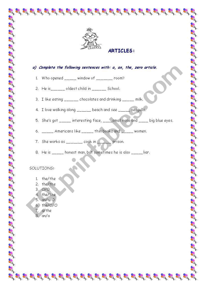 ARTICLES worksheet