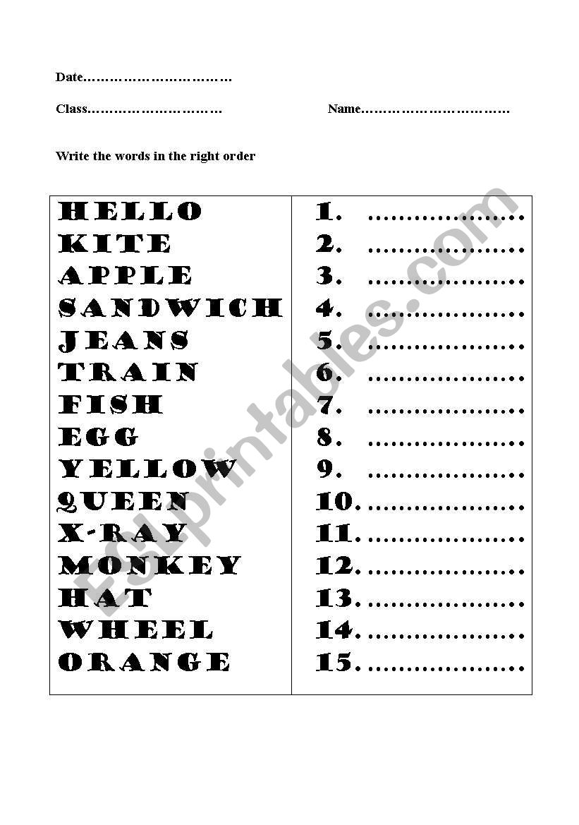 alphabet order worksheet