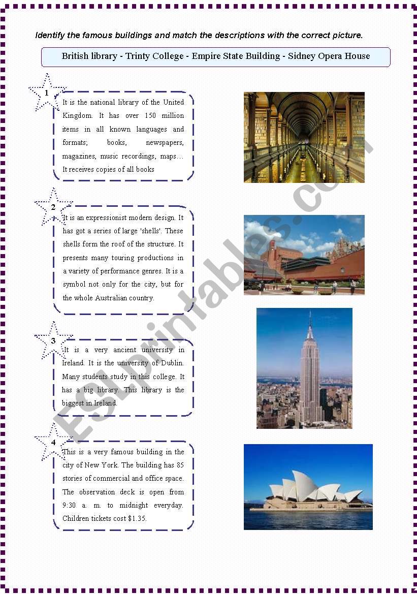 famous buildings worksheet