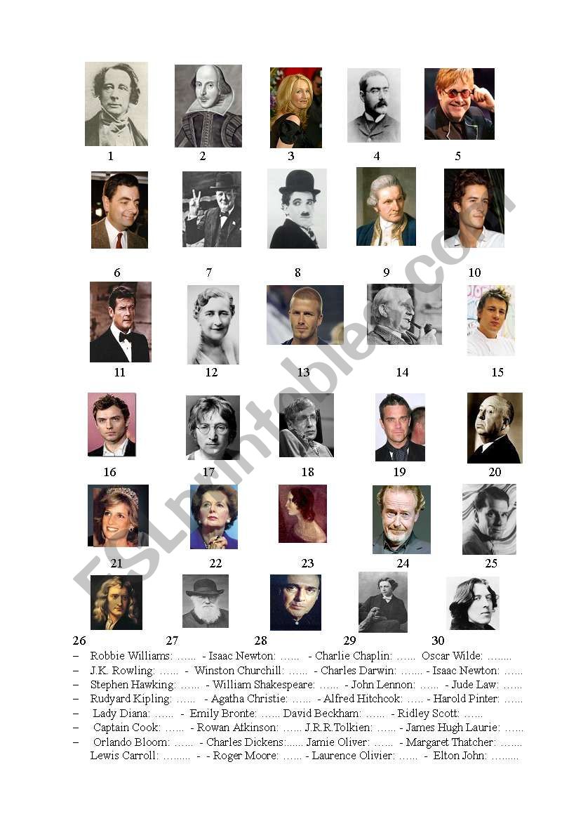 Famous British people (matching exercise)