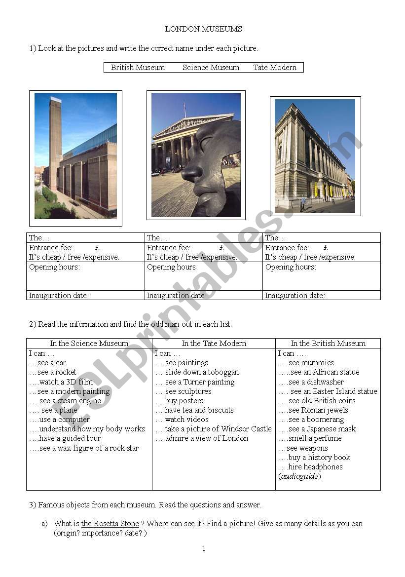 LONDON MUSEUMS worksheet