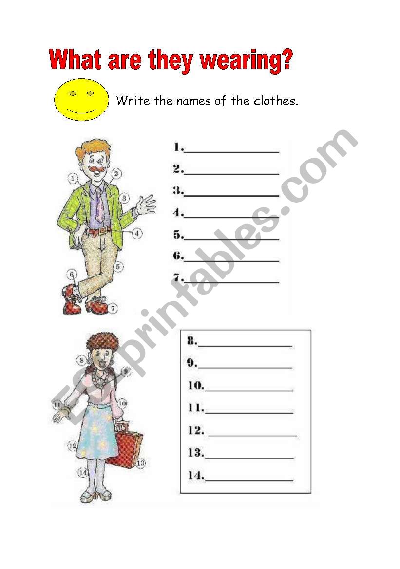 Labelling the clothes worksheet
