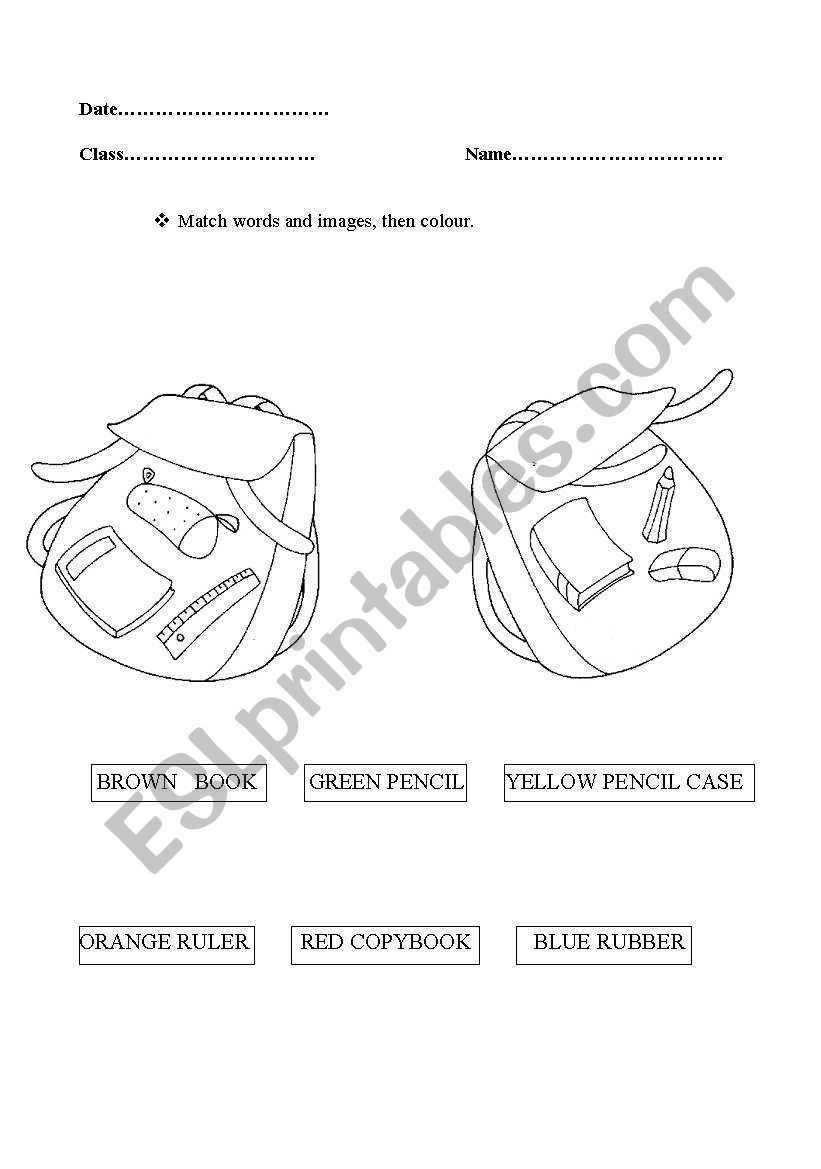 school objects worksheet