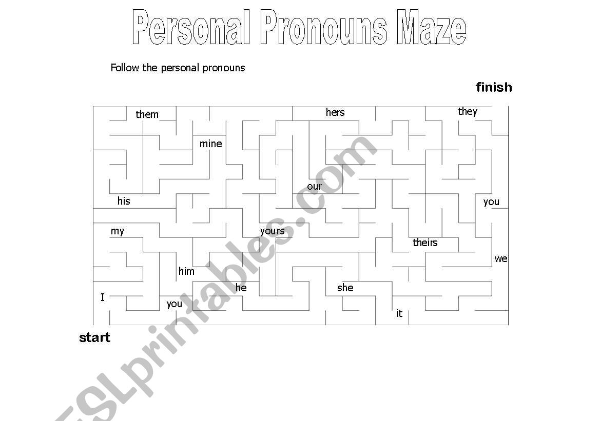 Personal Pronouns Maze worksheet