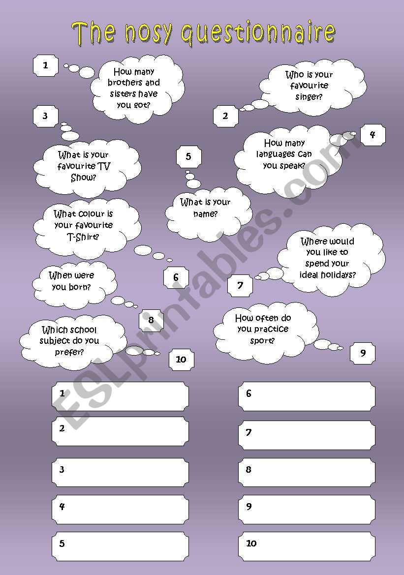 The nosy questionnaire worksheet