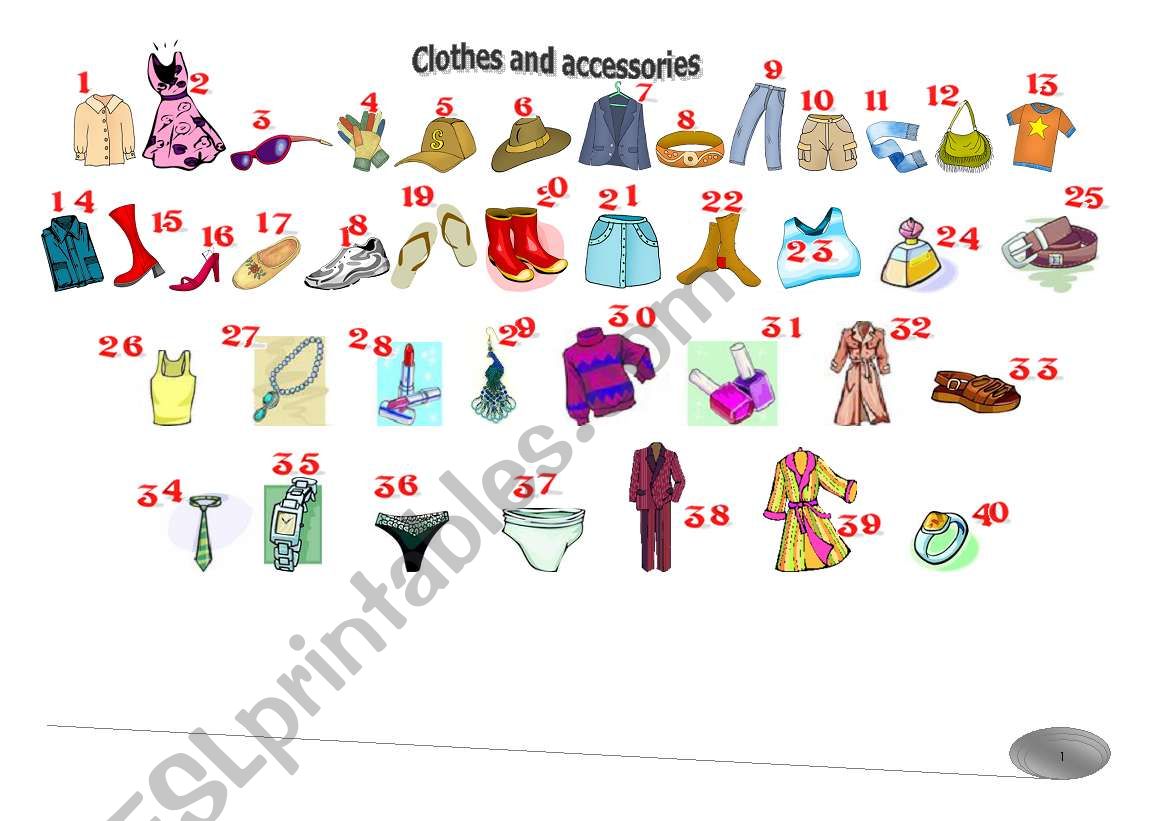 Clothes and accessories worksheet