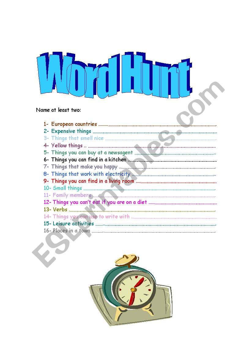 Word Hunt  worksheet