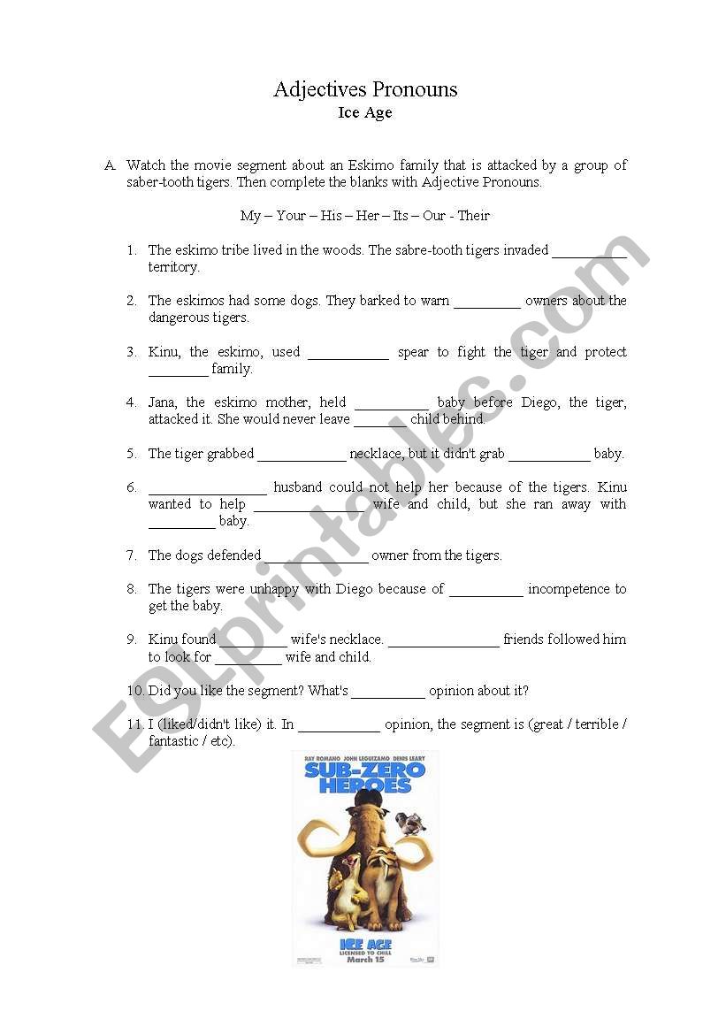 Adjectives Pronouns worksheet