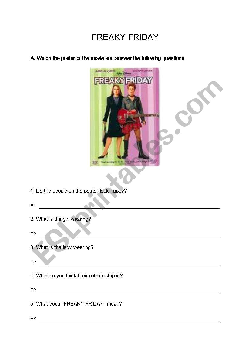 Freaky Friday Character Match worksheet