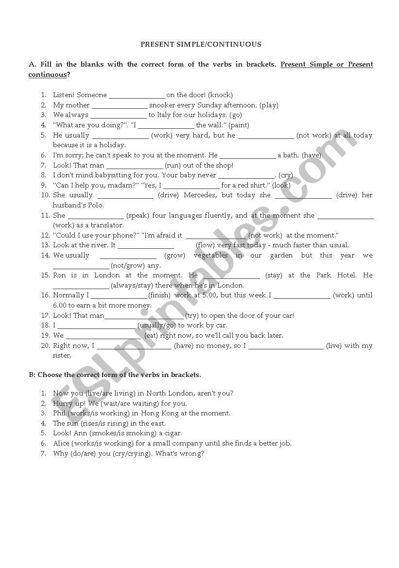 Present Continuous worksheet