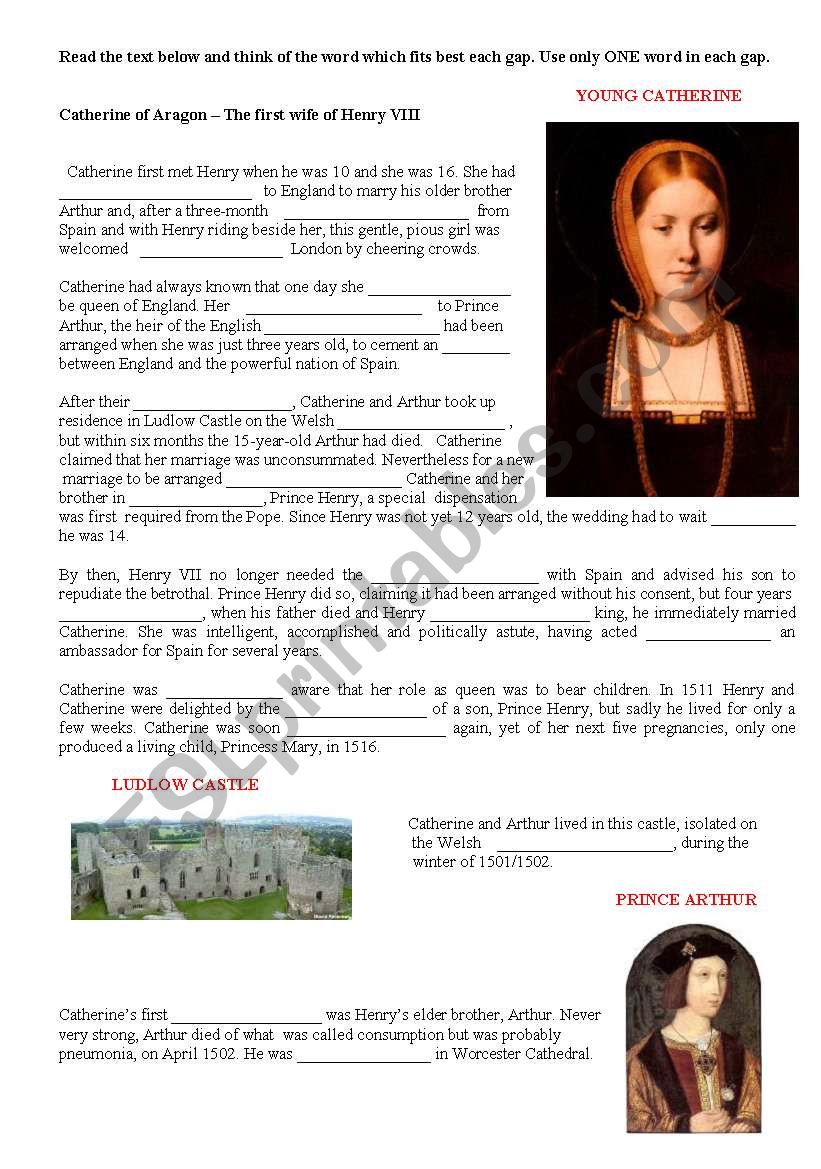 THE FIRST WIFE OF HENRY VIII worksheet