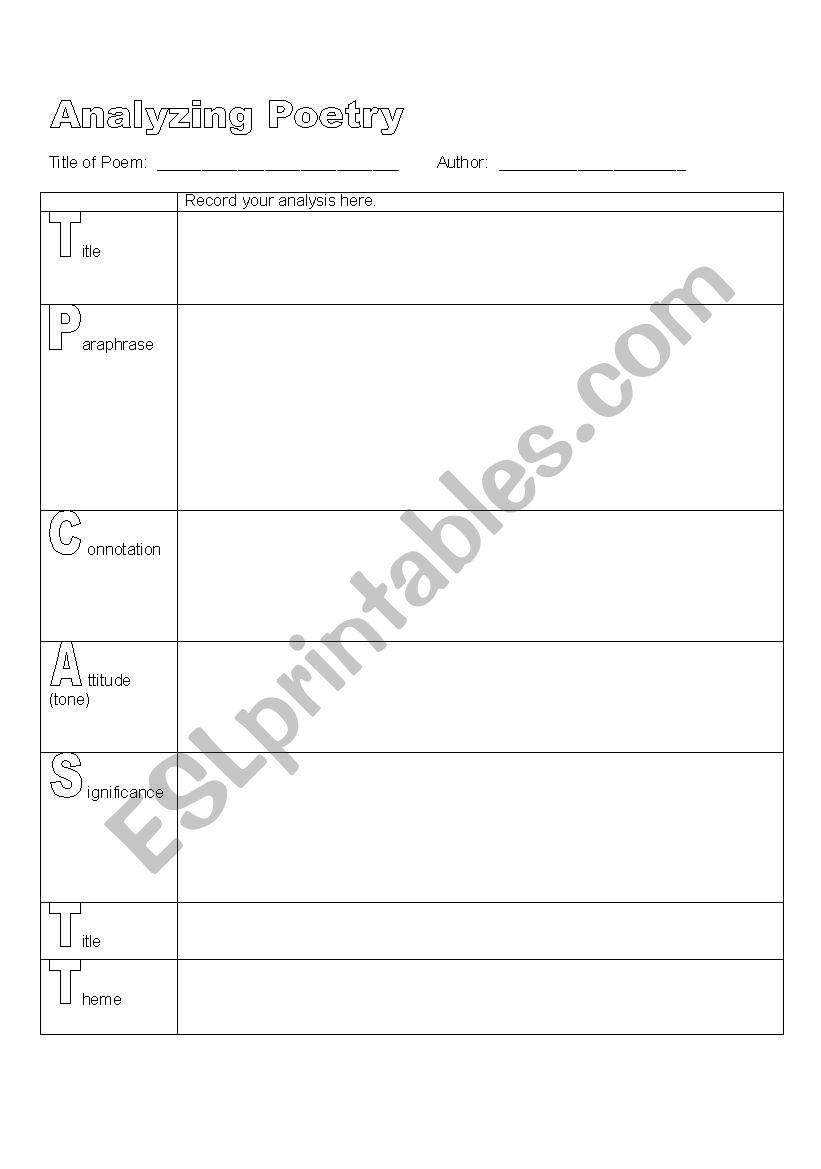 Analyzing Poetry worksheet