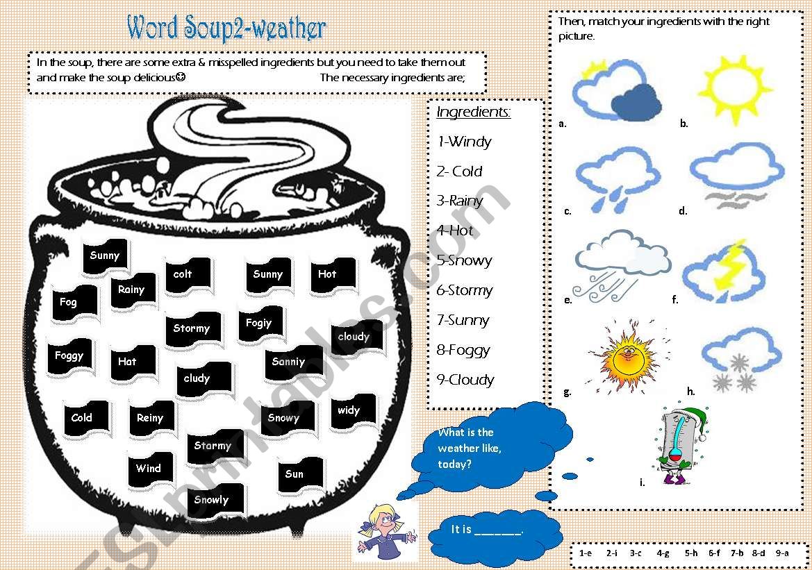 word soup2-weather worksheet