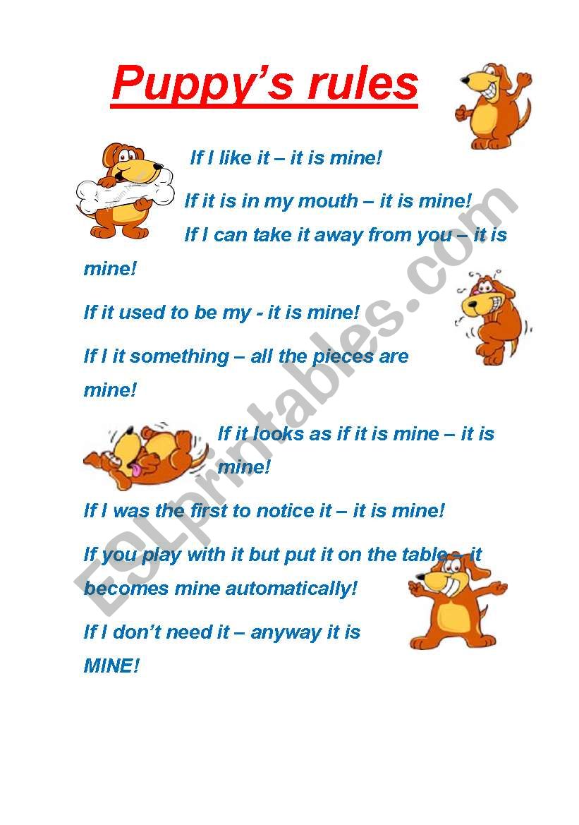 Funny Puppys Rules worksheet
