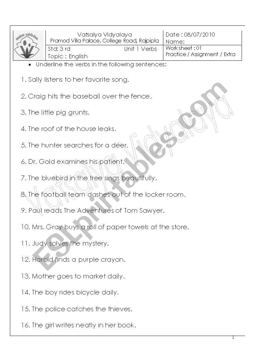 Verbs worksheet