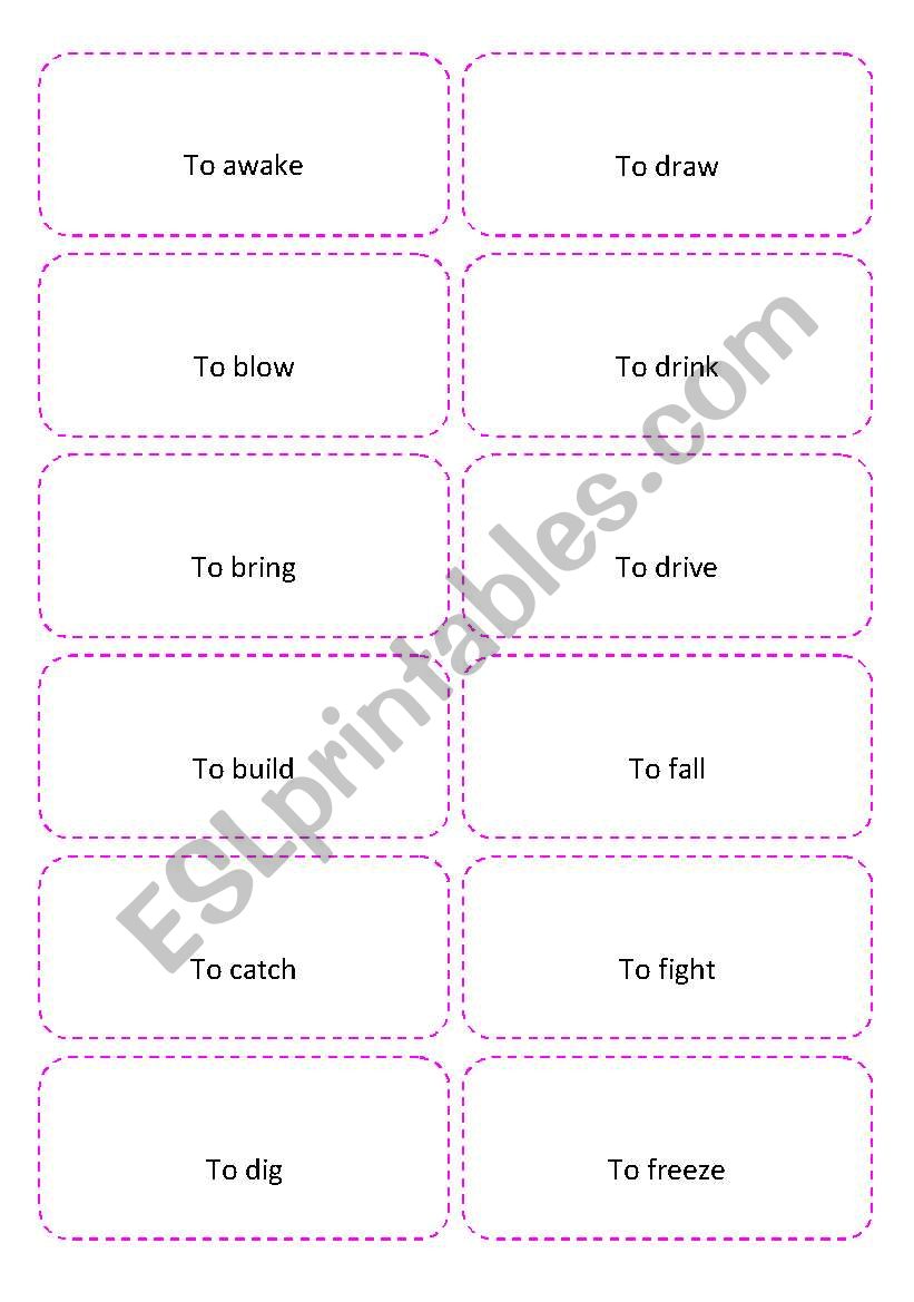 bingo irregular verbs (past simple) cards