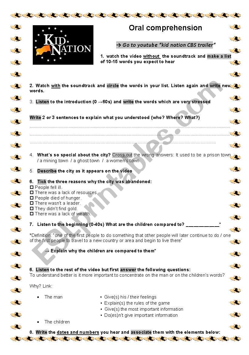 kid nation worksheet