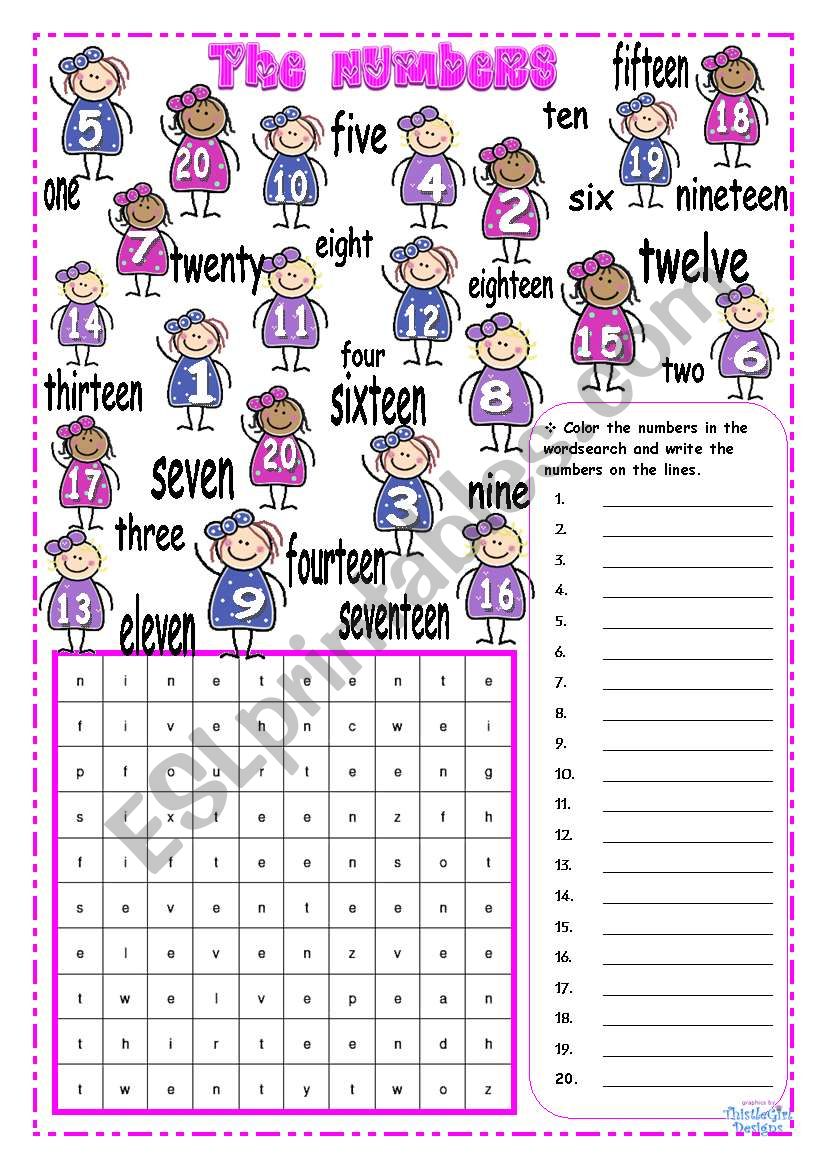 THE NUMBERS ~ 1 to 20 worksheet
