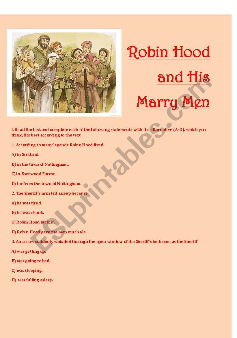 Robin Hood and His marry men- reading comprehension