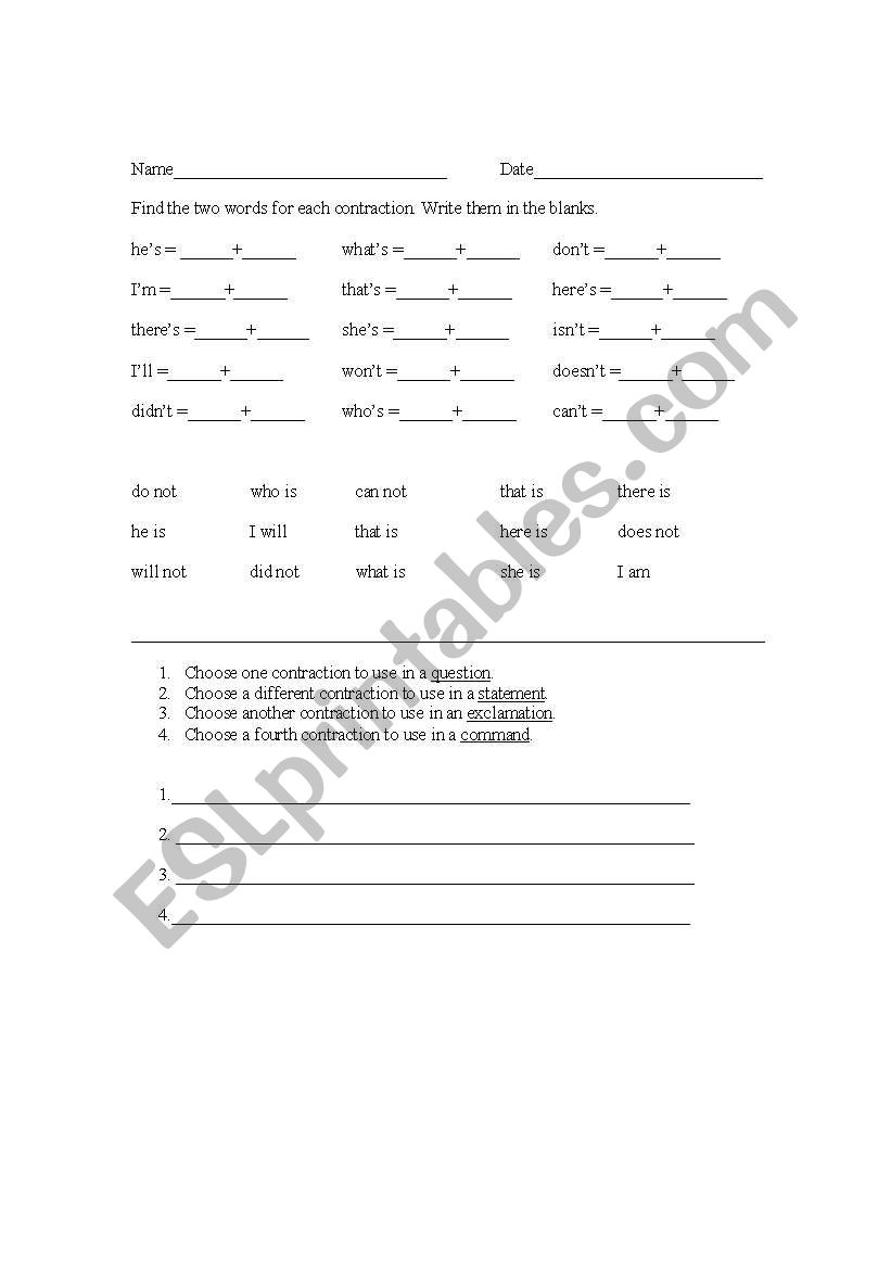 Contractions and kinds of sentences