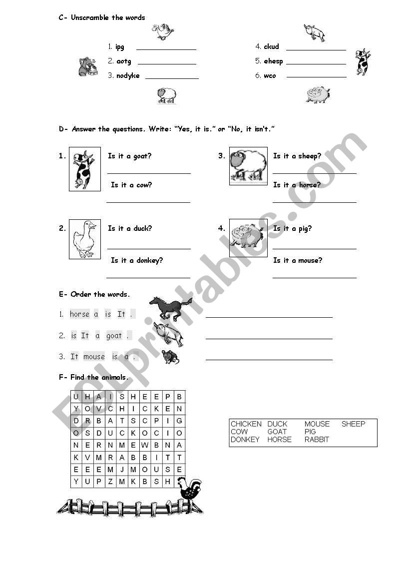 farm animals worksheet