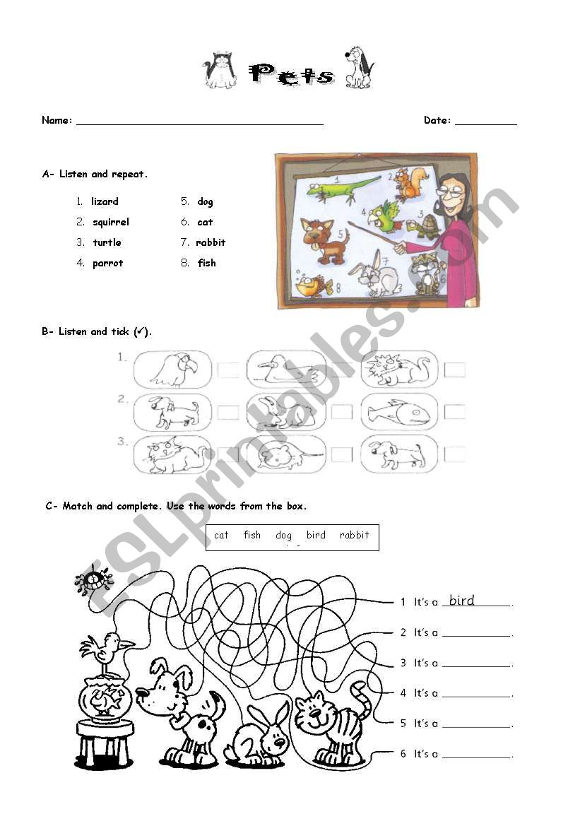 Animals - pets worksheet