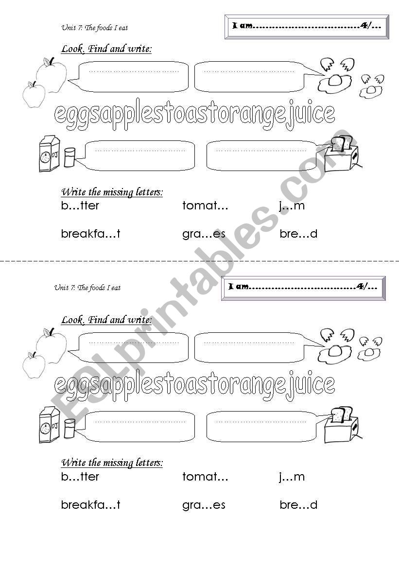 food worksheet