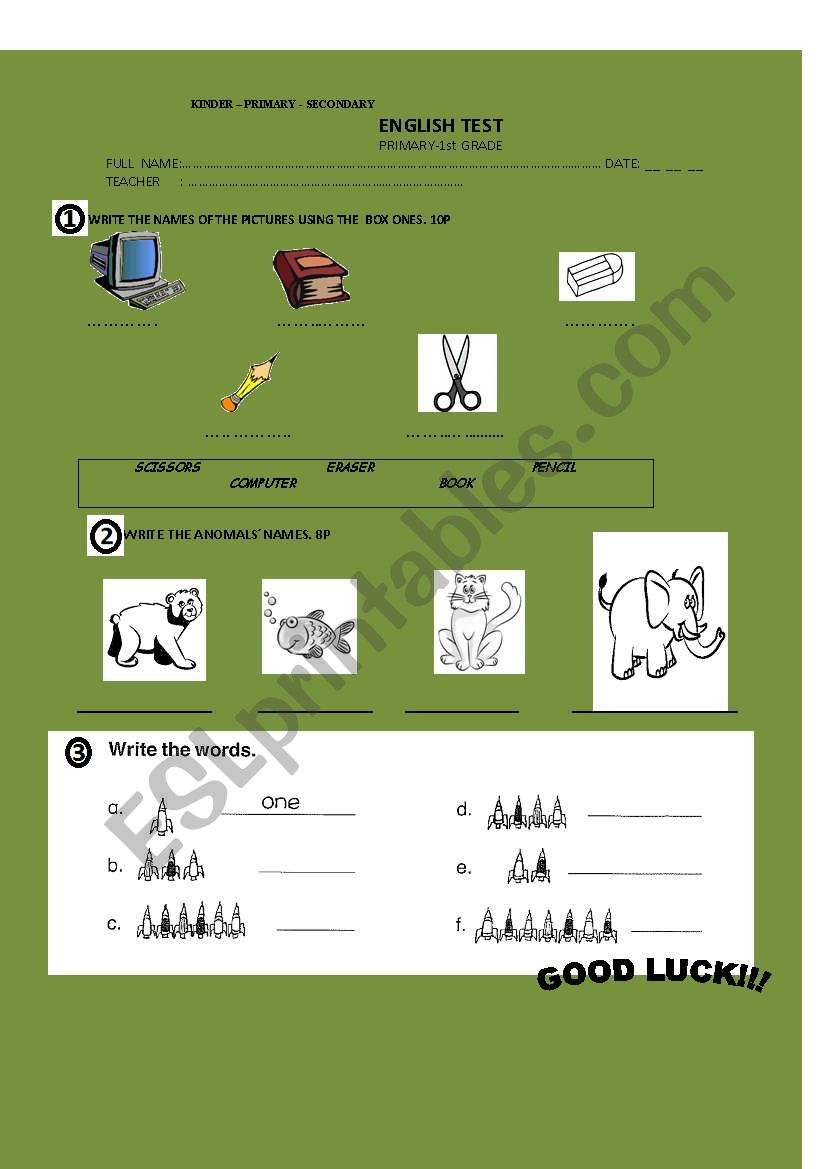 classroom object and numbers worksheet