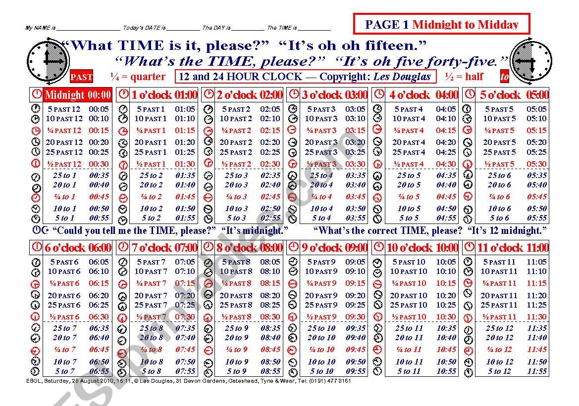 TIME 002 Twelve-hour and twenty-four hour clock, complete