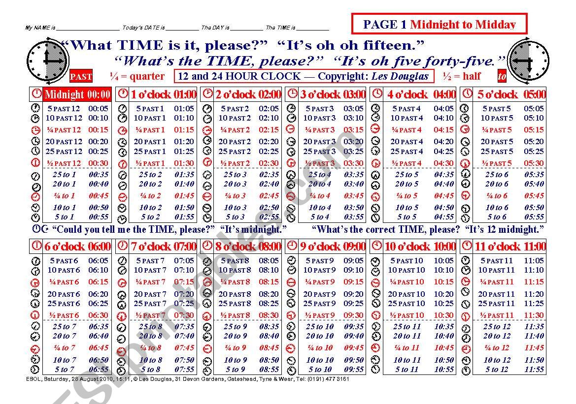 TIME 002 Twelve-hour and twenty-four hour clock, complete