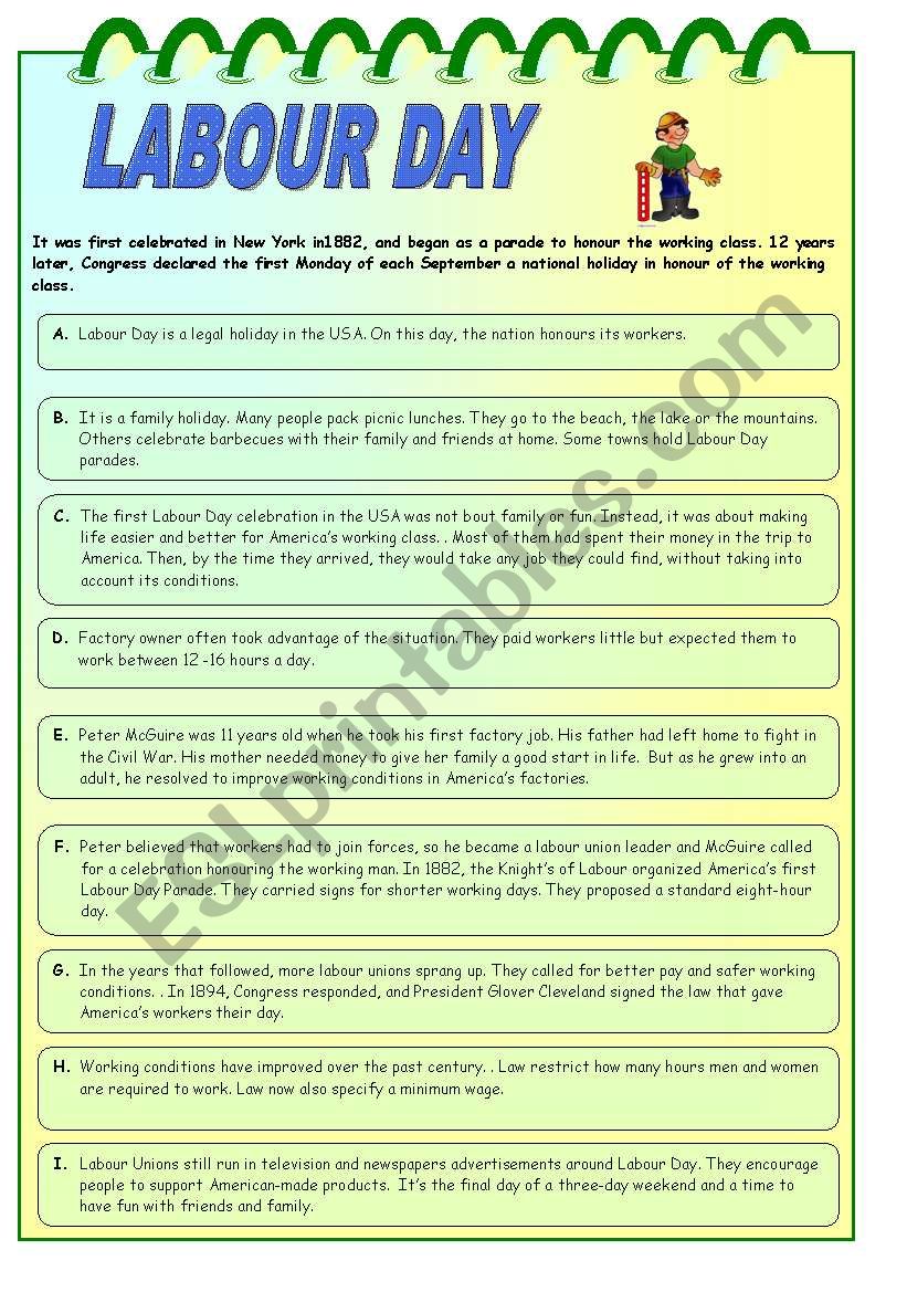 LABOUR DAY worksheet