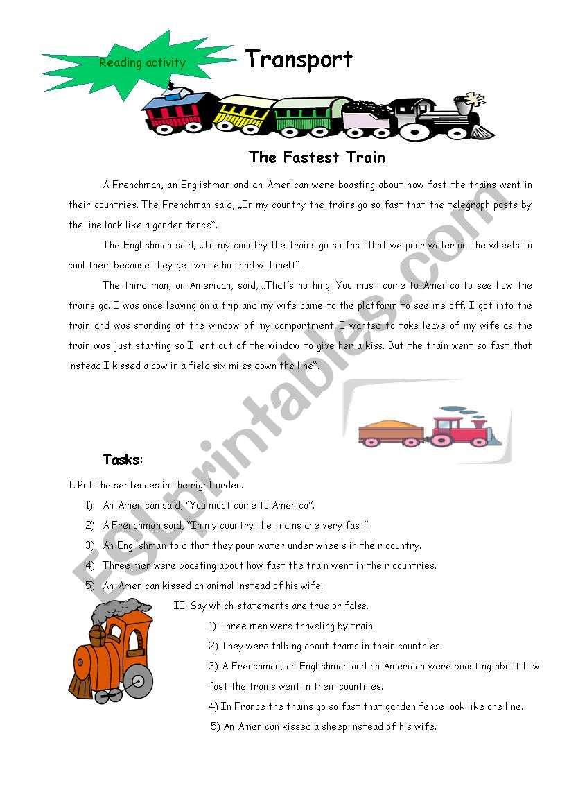 The Fastest Train worksheet