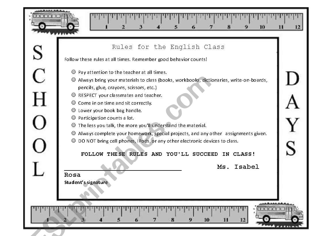 Classroom Rules worksheet