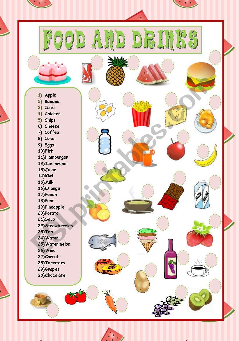 food and drinks worksheet