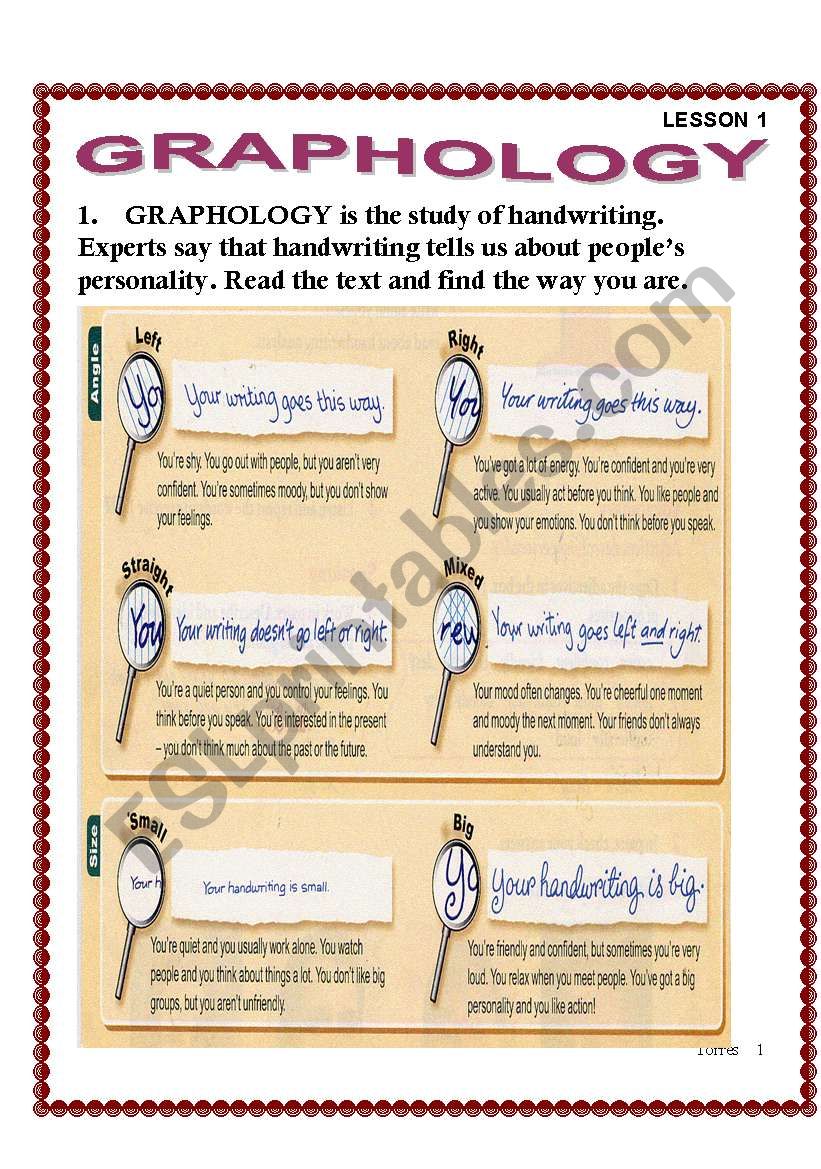 graphology and personality worksheet