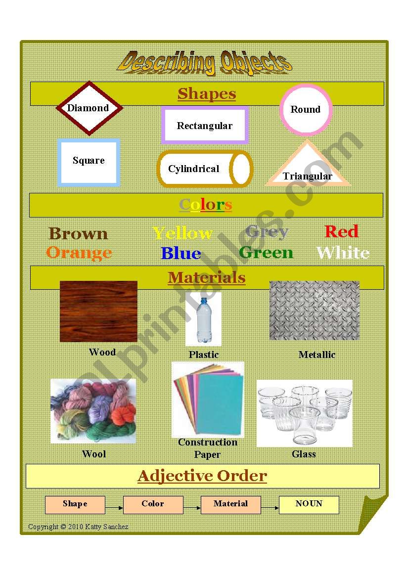 Describing Objects Pictionary worksheet