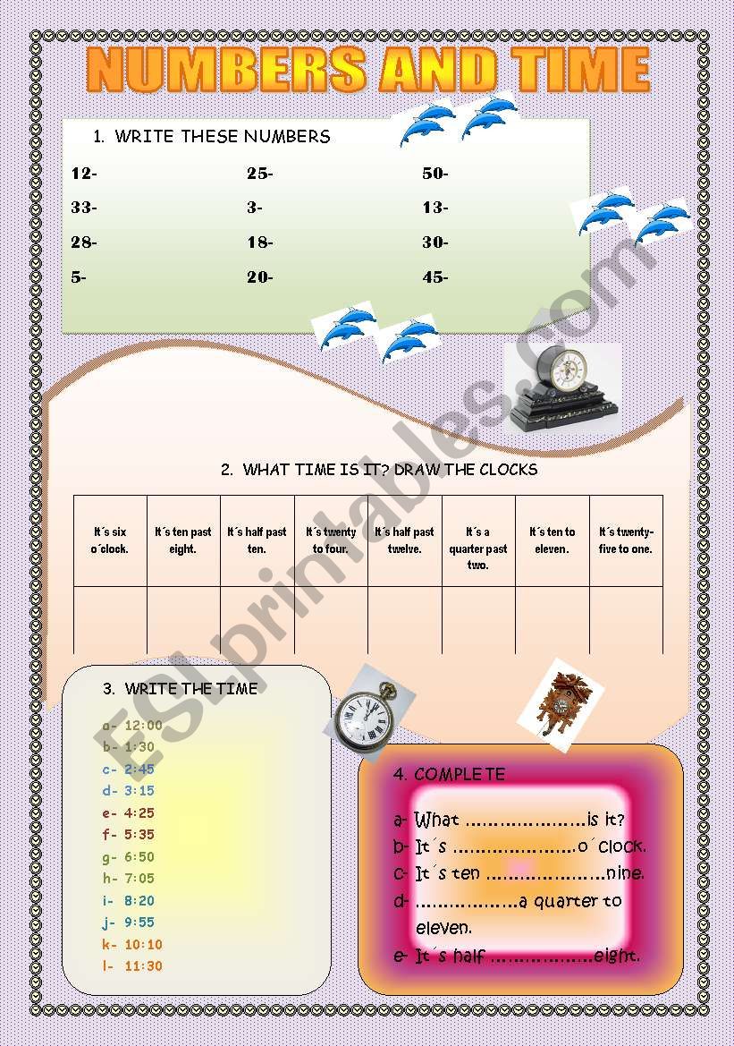 NUMBERS AND TIME worksheet