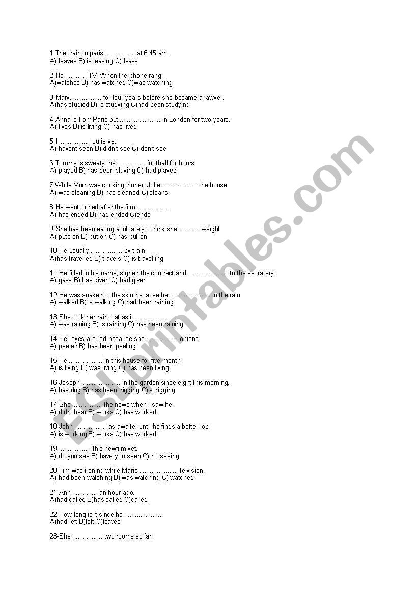tenses  worksheet