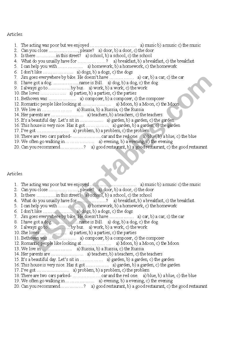 test worksheet